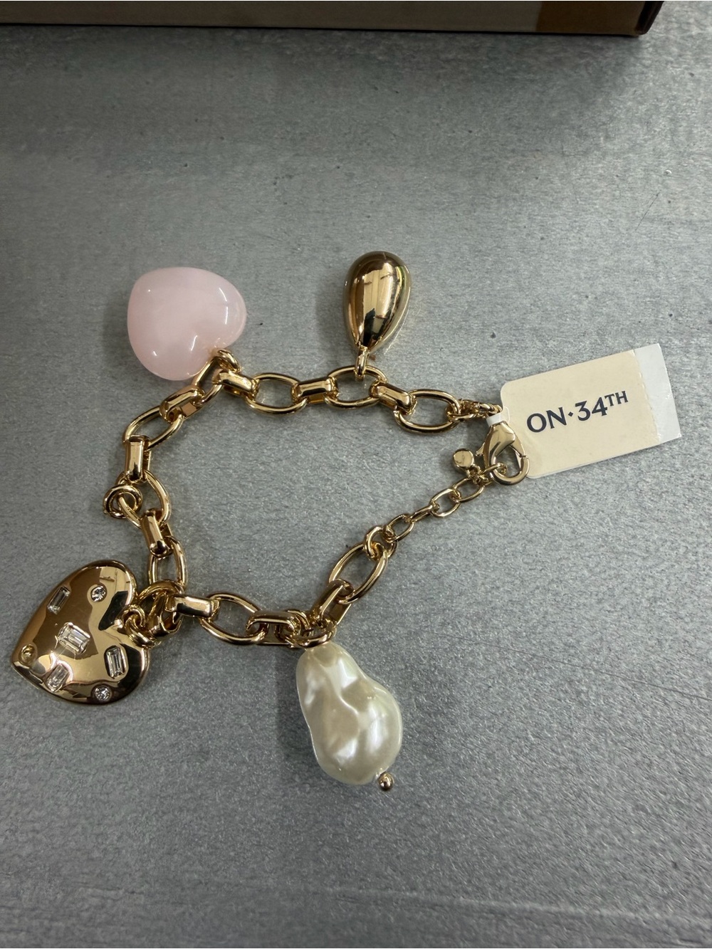 INC International Concepts Gold-Tone Charm Bracelet with Pink Heart and Pearl